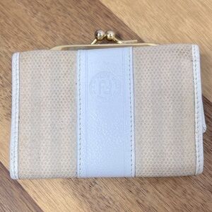Vintage FENDI Italy Leather Wallet #939 80318 Kisslock Neutral Tri-Fold Mini